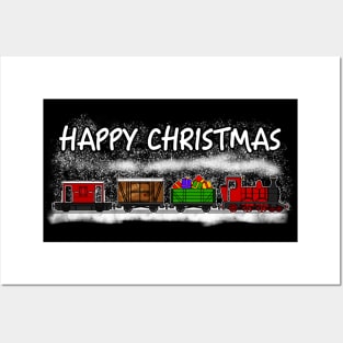 Christmas 2020 Steam Train Locomotive and Wagons Snow Posters and Art